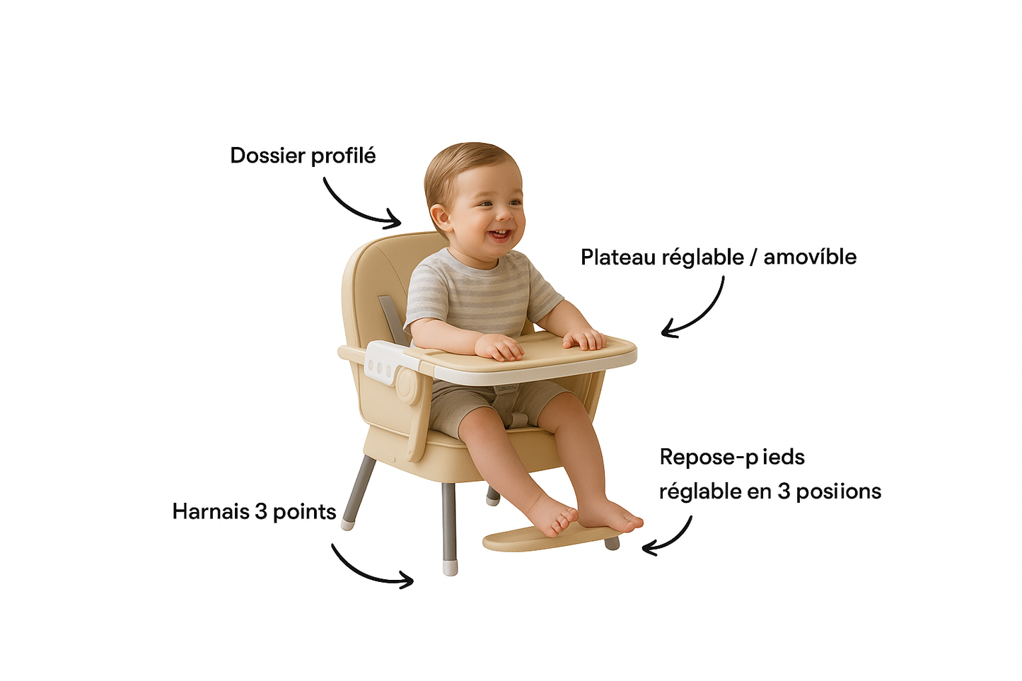 Chaise haute bébé - compacte et évolutive