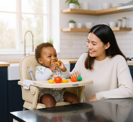Chaise haute bébé - compacte et évolutive