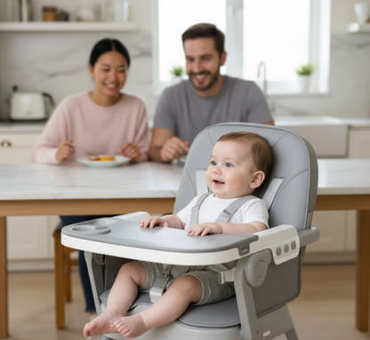 Chaise haute bébé - compacte et évolutive